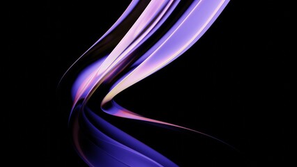 Wall Mural - Abstract fluid holographic iridescent neon curved wave in motion dark background 3d render. Gradient design element for banners, backgrounds, wallpapers and covers