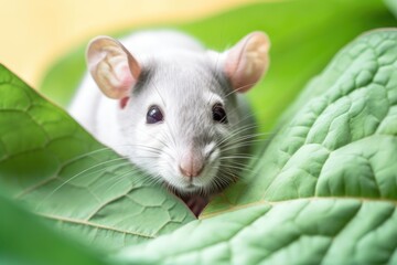 Wall Mural - Rat on a leaf of green. Generative AI
