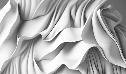 a white fabric with wavy folds on it's side and a gray background with a black and white image of a 