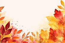 Autumn Red Leaves Watercolour Background Copy Space - Generative AI