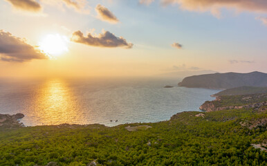 Wall Mural - Sunset on Rhodes island seen from Monolithos castle, Greece