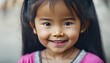 © Pictures Paradise - Portrait of a beautiful 5 year old Asian girl smiling. Close up. Copy space. Banner. generative ai