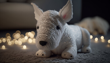 Bull Terrier dog, a beautiful toy souvenir for a child's holiday. Soft toy for children. Created with AI.