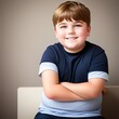 Young blond child boy with obesity. Concept of children with fat overweight and poor diet. Ai generative