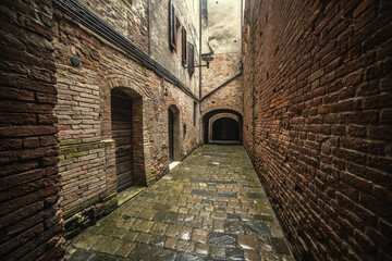 Wall Mural - Narrow alley surrounded by stone walls in Buonconvento