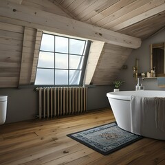 Canvas Print - A serene and calming attic bathroom with a relaxing tub1, Generative AI