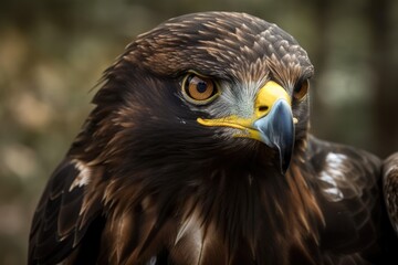 Wall Mural - A pet eagle closely observing the photographer. Generative AI