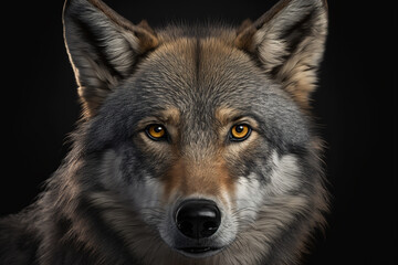  Generative AI. Wolf (Canis lupus). Illustration of a grey wolf