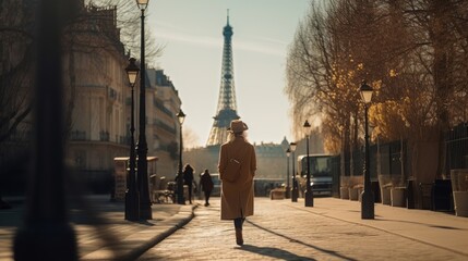 people in the streets of paris - scene with eiffel tower