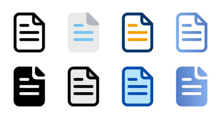 Document icons in different style. Document icons. Different style icons set. Vector illustration