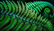 Green fern frond pattern on black backdrop ,generative AI