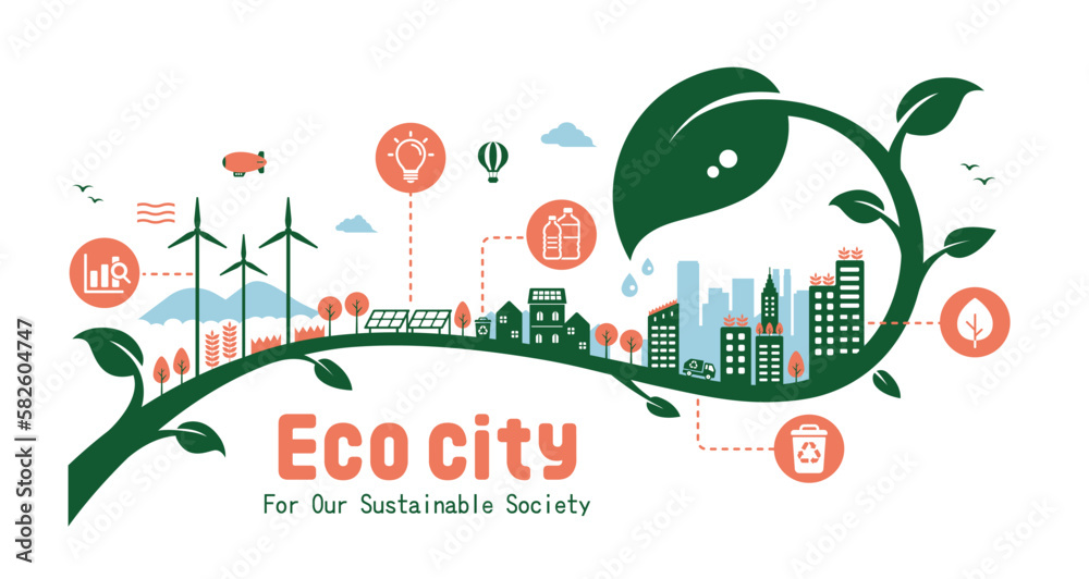 Green eco city vector illustration ( SDGs, ecology concept , nature ...