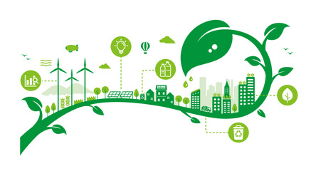 Wall Mural - Green eco city vector illustration ( SDGs, ecology concept , nature conservation )