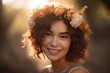 © aicandy - Graceful portrait of a woman with a radiant smile and a blooming flower crown, generative ai