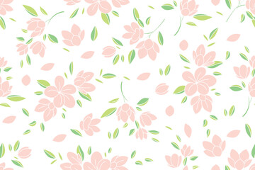 Wall Mural - Illustration of the pink flower with leaves background.