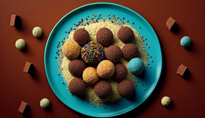 Poster - Chocolate dessert, candy ball, gourmet decoration, sweet indulgence ,generative AI