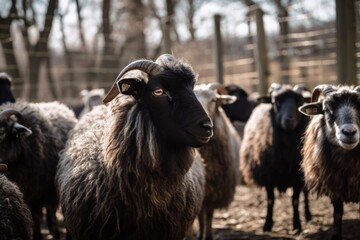 Poster - Adorable sheep and goats in a close up photograph on a farm. Generative AI