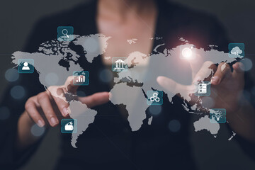 Poster - Big data access concept, online search for new ideas and online transactions. Target audience setting for online marketing.