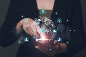 Poster - The concept of using AI systems to access big data and manage various data. Online marketing and access to customer data through Internet technology..