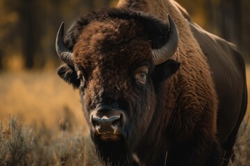 Sticker - The American bison, sometimes known as the American buffalo or just buffalo, is a type of bison native to North America that once roamed the continent in huge herds. Generative AI