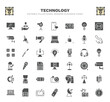 © Abstract - set of technology filled icons. technology glyph icons such as lcd screen, pitching hine, tablet with picture, radio microphone, light on, basic microphone, security cam, face shield, digital pen