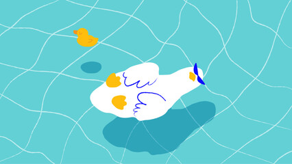 duck floating on the summer pool water illustration