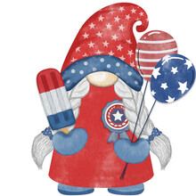 4th Of July American Independence Gnomes Character Digital Painting Watercolor