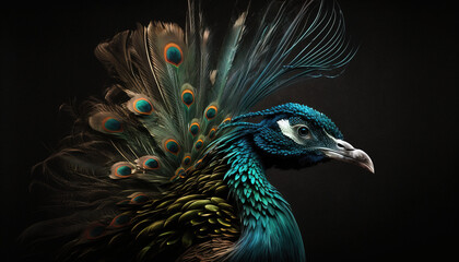 Naklejka na meble Peacock abstract wallpaper. Contrast background Peafowl in vivid colors generative ai
