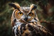 Close up of a great horned owl. Generative AI