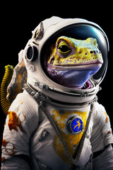 Poster - Frog in space suit with gas mask on and gas mask on. Generative AI.