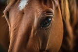 Fototapeta Konie - Face of a young horse in portrait close up. Generative AI