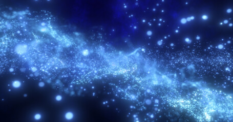 Poster - Abstract blue glowing flying waves of energy particles futuristic high tech background