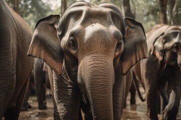 Sticker - Asian elephants are used as pets in rural areas. Generative AI