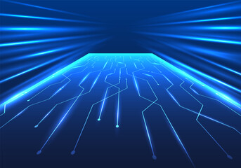 Fototapete - Abstract background, long circuit lines interconnected. Refers to the concept of a technology connection path that expands and transmits data at a fast speed. Make business run smoothly and grow.