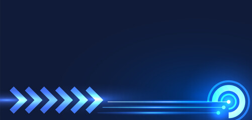 Poster - Background technology There are arrows and circles of technology elements. needle blue background and have light lines to add modernity and dimension to the work piece
