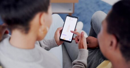 Canvas Print - Overhead, phone and online shopping with a couple on a sofa, sitting in the living room of their home together. Ecommerce, app or fintech with a man and woman customer making a purchase in the house