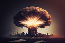 Mushroom Cloud After Atomic Bomb Explosion In City. The Concept Of Nuclear War. Generative Ai