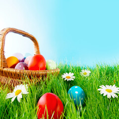 Wall Mural - Easter basket on meadow