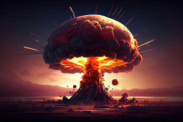 Wall Mural - huge nuclear bomb explosion, end of the world,. generative ai