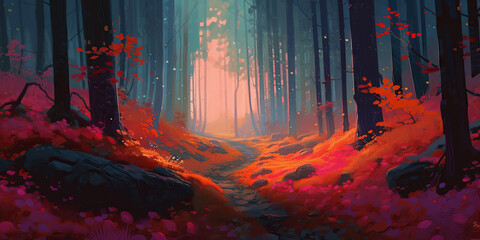 Canvas Print - sunset in the forest
