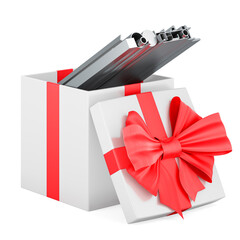 Poster - Stack of Rolled Metal Products inside gift box, present concept. 3D rendering