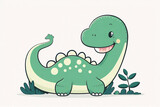 Fototapeta Dinusie - Cute Cartoon Baby Dinosaur on white background, Generated AI