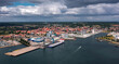 Wide cityscape panorama of Aabenraa, city in Southern Denmark (Syddanmark). Aerial panoramic view.
