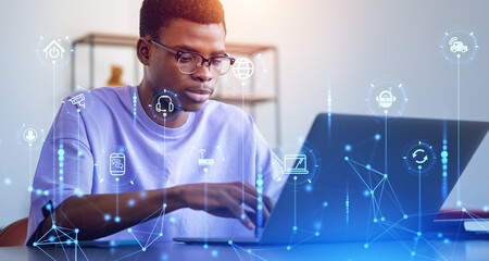 Poster - african man with laptop, iot interface