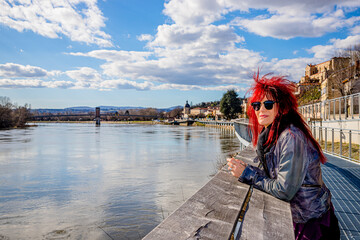 Canvas Print - Femme sur les Quais de Saône à Trévoux