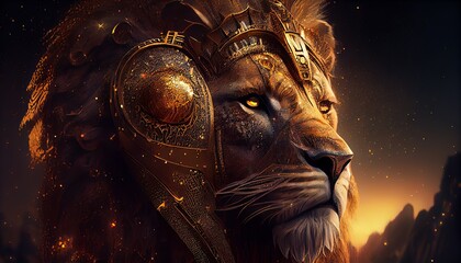 Lion King Animal Knight Warrior AI Generated Magic Lion Animal Head Portrait Paladin Digital Artwork Illustration for Design