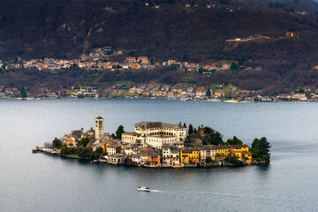 Sticker - view of Lake Orta and the Isola San Guilio islet with its historic buildings