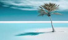  A Lone Palm Tree On A Deserted Island In The Middle Of The Ocean.  Generative Ai