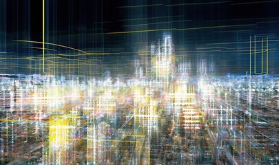 Wall Mural - a digital cityscape with a lot of yellow lines. generative ai