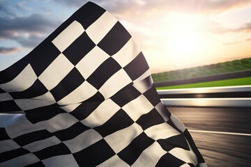 Checker Flag Against Race Track  Created with Generative AI Technology